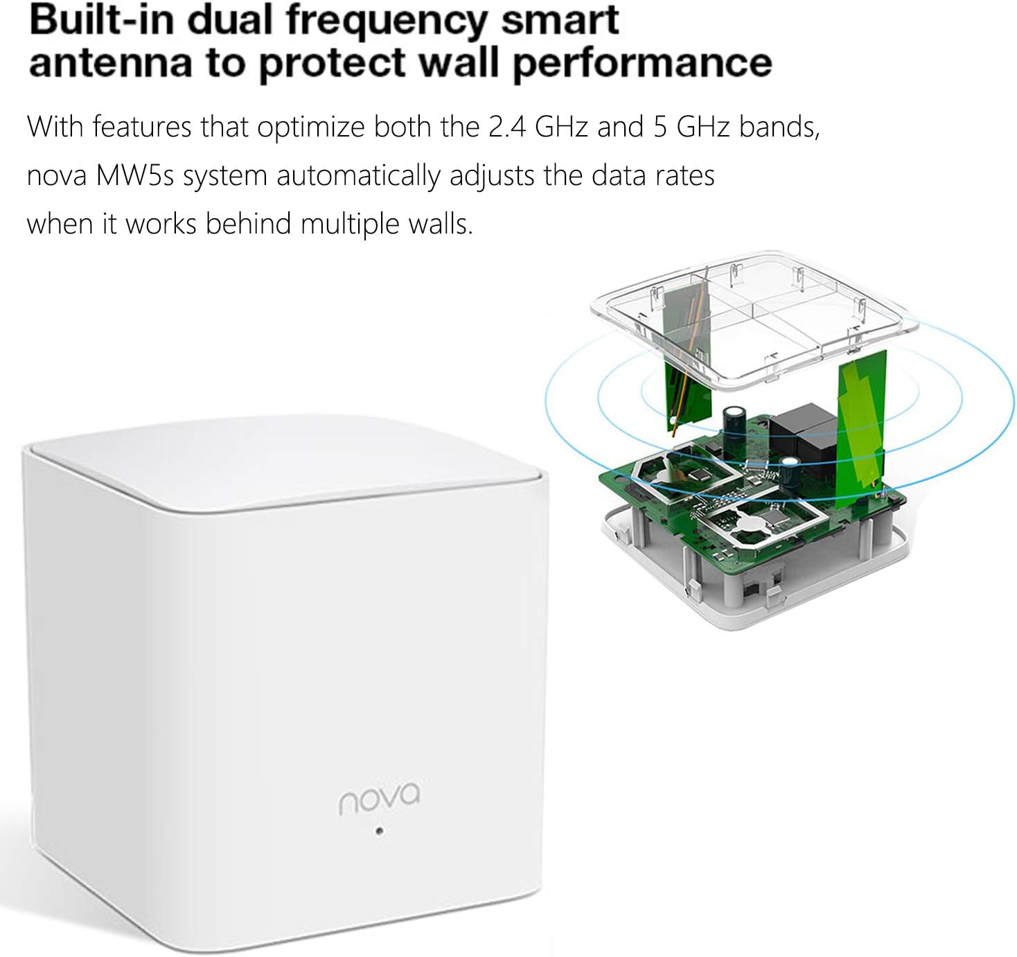 Tenda NOVA Mw5S(2-Pack) Wall-Plug Whole Home Mesh WiFi System, Coverage Up to 2, 500 Sq. Ft, Plug and Play, Router/WiFi Extender Replacement, Gigabit Connection to Your Cable Modem Pack of 2