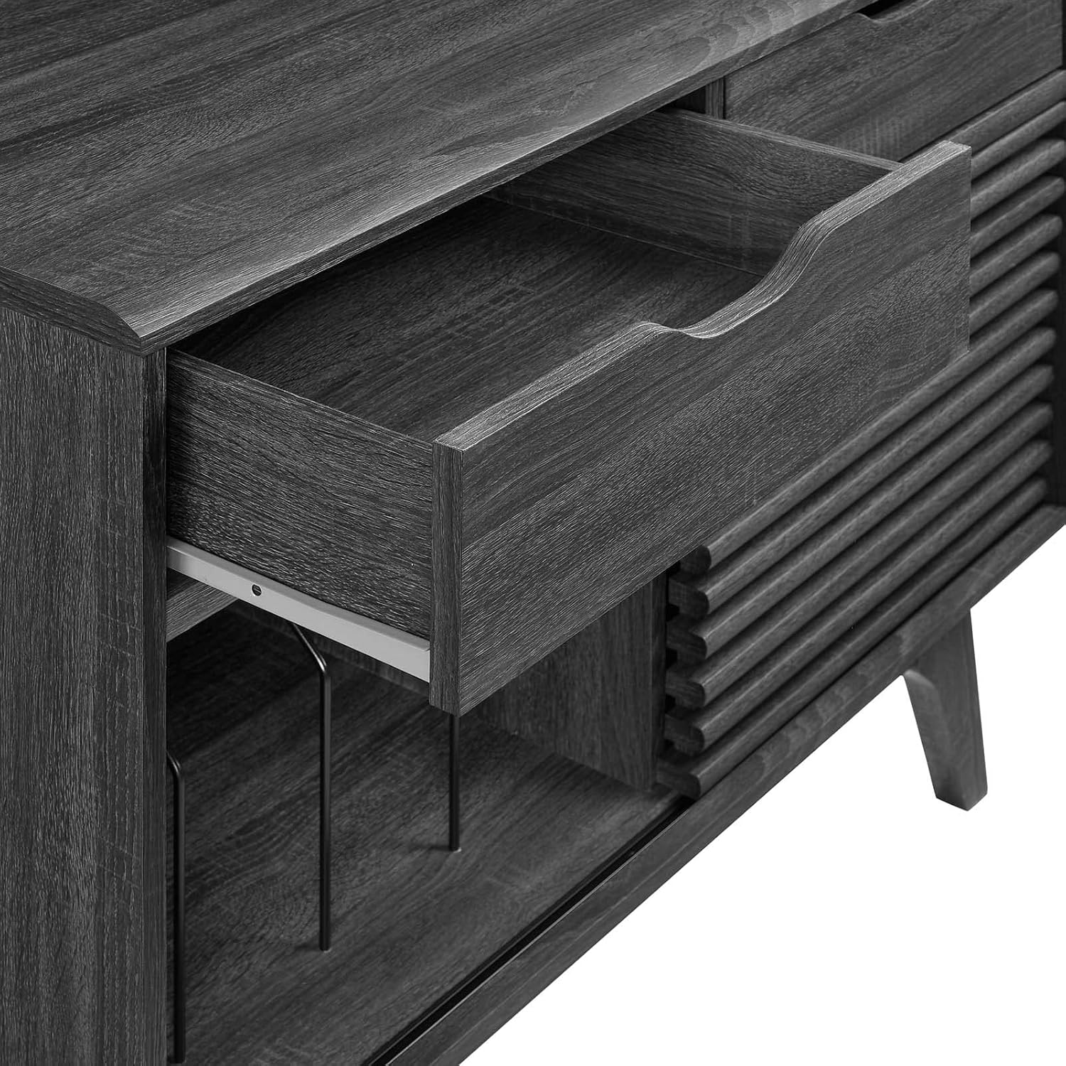 Modway Render Mid-Century Modern 37" Vinyl Record Display Stand with Drawers in Charcoal