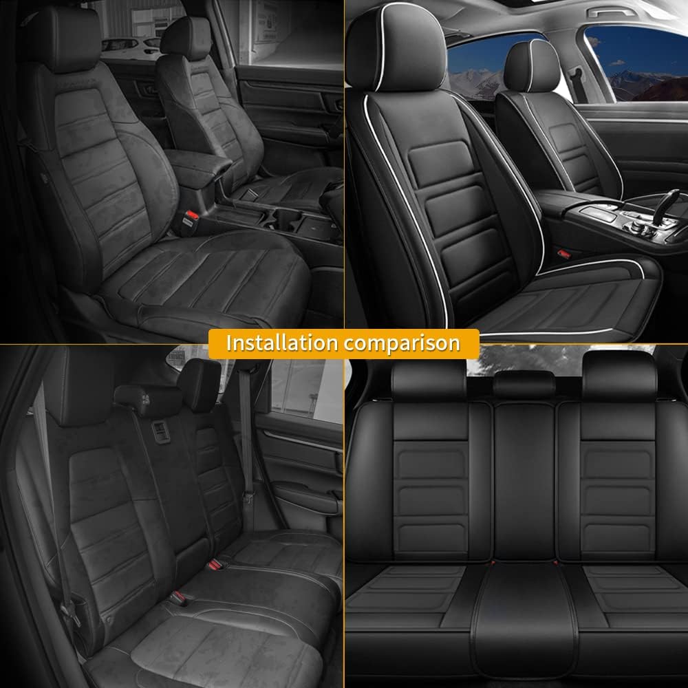 Car Seat Covers Waterproof Full Set Seat Covers Fit for 1996-2017 Toyota Camry Leather&Linen Vehicle Cushion Cover Compatible with Airbag