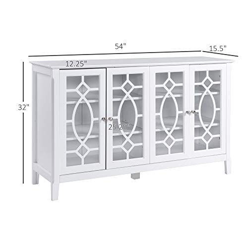 HOMCOM Sideboard Buffet Cabinet, Kitchen Storage Cabinet, Glass Door Accent Cabinet with Adjustable Shelves, White