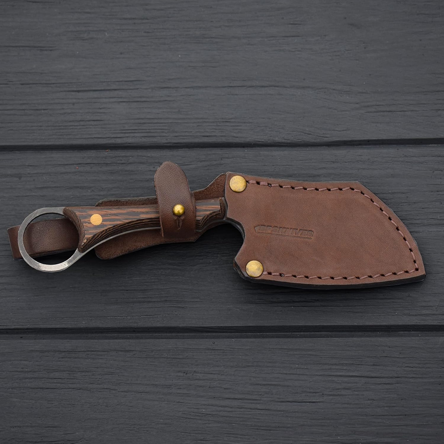 BPS Knives Tiger - Limiter series - only 365 pcs - Fixed blade knife made of Stainless Steel with Wenge Wood Handle and Leather Sheath - Camping EDC Full Tang Knife with Leather Case