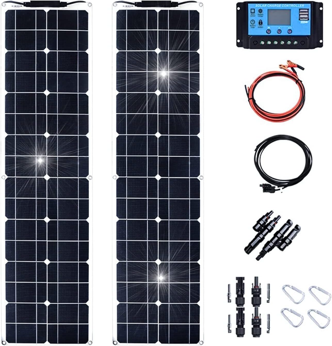 800 Watt 24V/12V Monocrystalline Solar Panel Kit Bendable 4 X 200W Flexible Solar Panels with 40A Charge Controller, Portable Solar Battery Charger for RV Boat Cabin Van Car Uneven Surfaces������