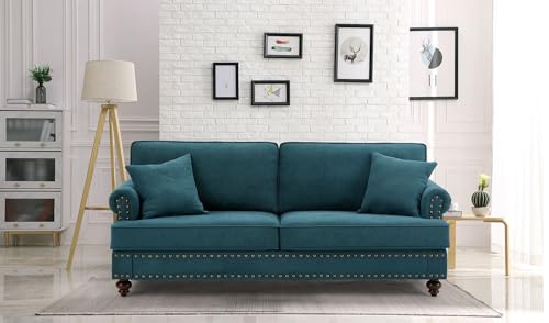 Chesterfield Sofa Classic Large Sofa Fabric Modern 3 Seater Button Tufted Couch Furniture with Rolled Arms and Nailhead for Living Room Office Bedroom Apartment Green