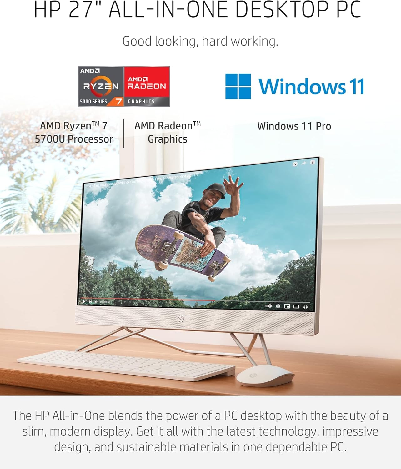 HP All-in-One Desktop Computer, 27" Touchscreen FHD, Octa-Core AMD Ryzen 7 5700U (Beat i7-1165G7), 32GB DDR4 RAM, 1TB PCIe SSD, WiFi, Bluetooth, KB & Mouse, Windows 11 Pro, BROAG 64GB Flash Stylus