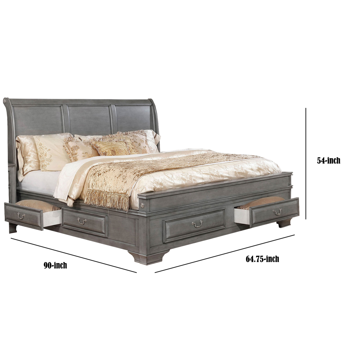 Wooden Queen Size Bed with Spacious Storage Drawers Gray- Saltoro Sherpi