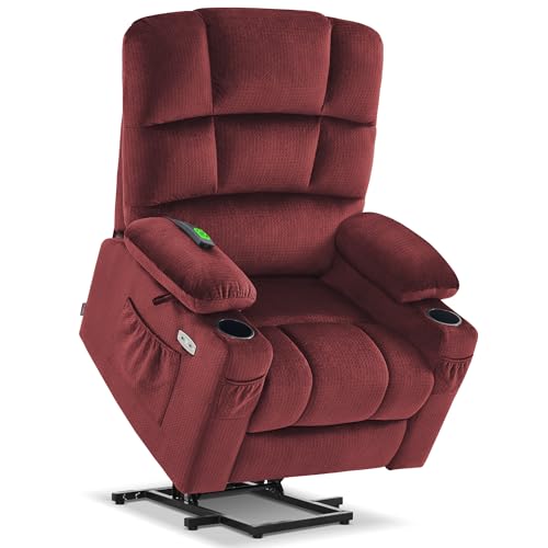 MCombo Large Dual Motor Power Lift Recliner Chair for Elderly, Massage and Heat, Lay Flat, Zero Gravity, Home Button, USB Port, Fabric 7680 (Large, Beige)
