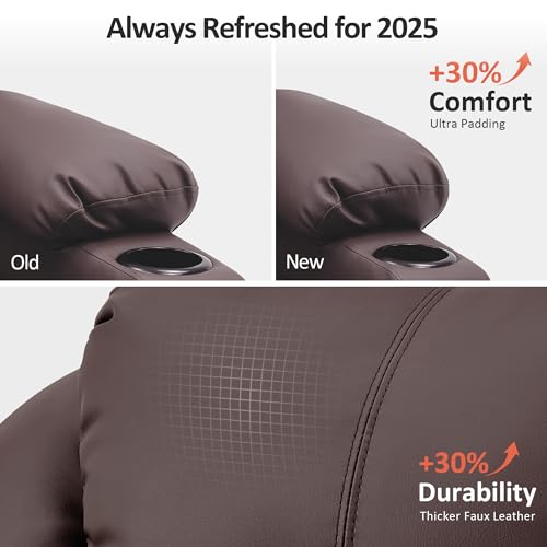 MCombo Power Lift Recliner Chair for Elderly, Lift Chair with Heat and Massage, FSC Certified, USB Ports, Cup Holders, Faux Leather 7040 (Black, Medium)