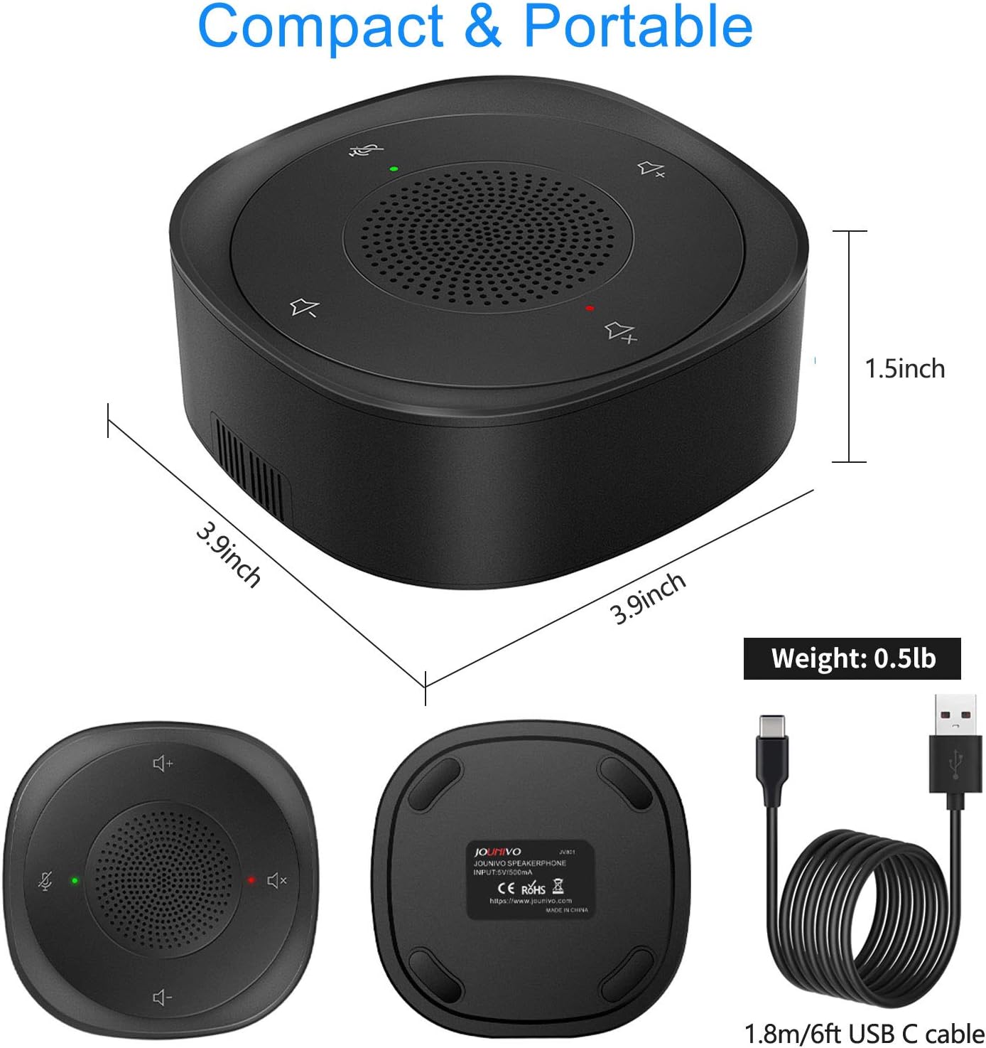 USB Speakerphone Microphone, Conference Speaker Omnidirectional Computer Mic, with 360o Voice Pickup, Touch-Sensor Buttons for Mute/unmute, Streaming, Call Speaker Skype, Webinar, Interview -(JV801)