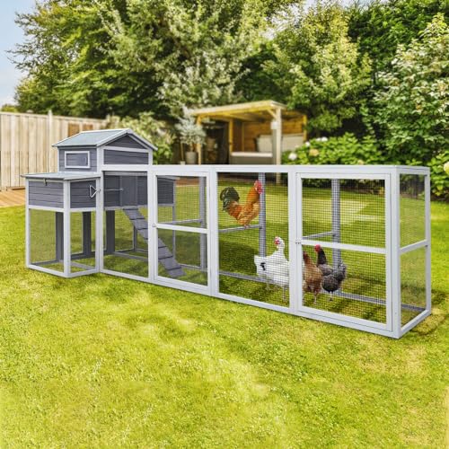 3-Tier Large Wooden Chicken Coop for 8-10 Chickens,Outdoor Walk-in Chicken Coop House with Run&Nesting Boxes,Hen House Poultry Pet Habitat Hutch Cage W/Pull Out Trays&Wire Fencing(95"×80"×83")