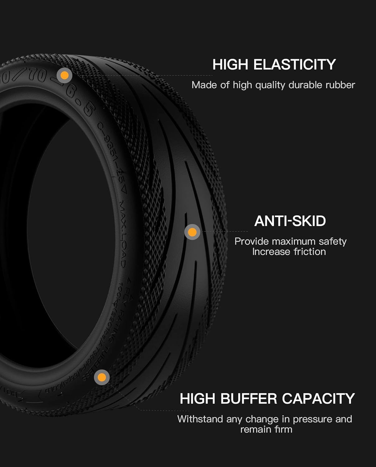 STIO Original Tubeless Front Tire Compatible with Ninebot by Segway Max G30 G30LP Electric KickScooter Solid Rubber Vacuum Outer Non-Slip Max-G30 Tire Kick Scooter Original Accessories Pack of 2