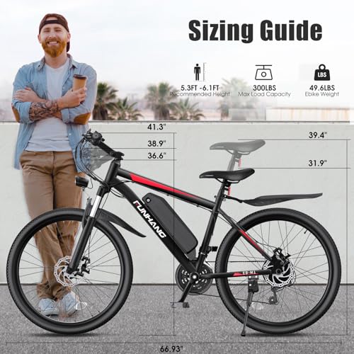 Electric Bike for Adults, Peak 1000W Ebike, 50Miles 21.7MPH Adult Electric Bicycles, 26" Electric Mountain Bike 48V 374.4WH Battery, Commuter E Bike with Adjustable Stem, Fenders, 21 Speed