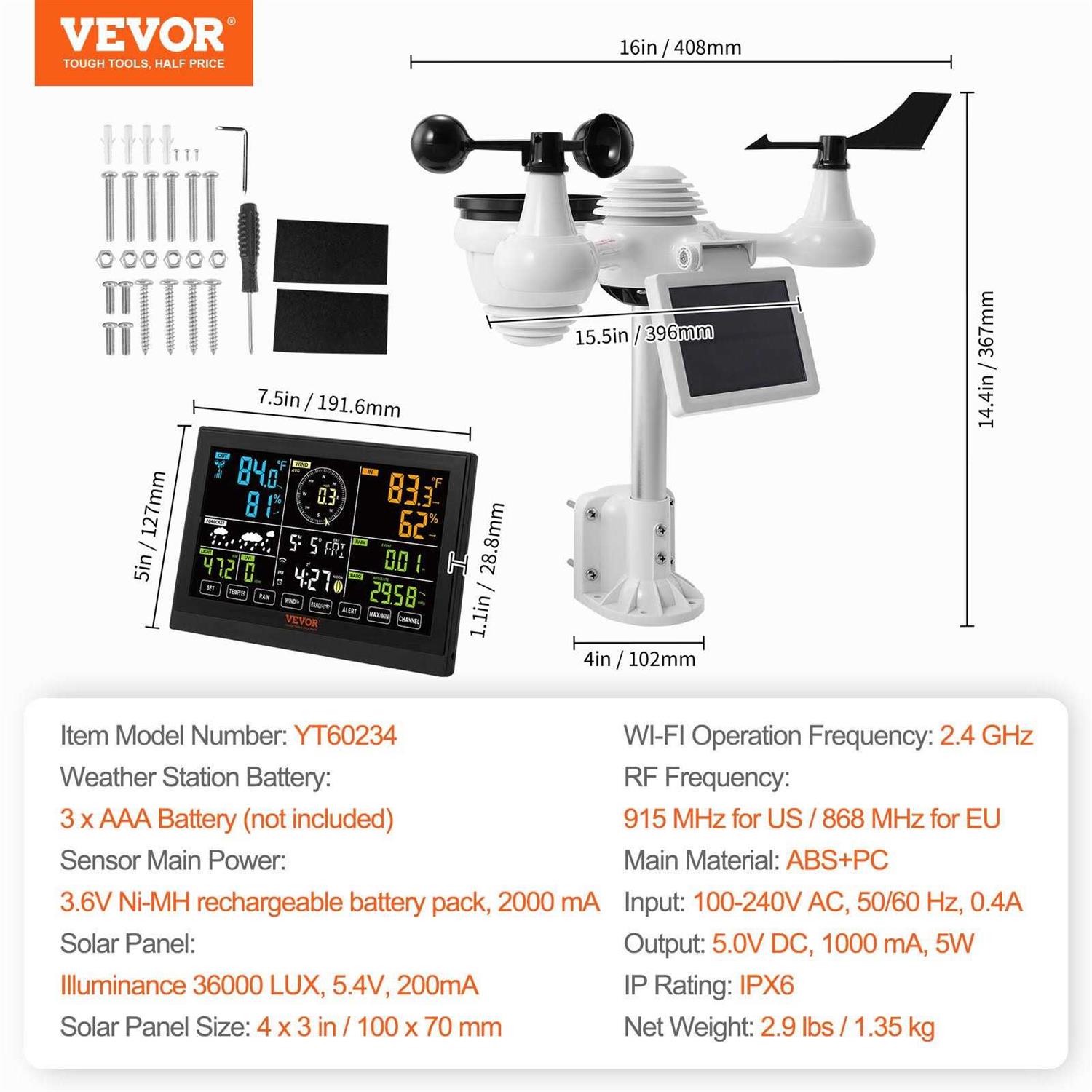VEVOR 7-in-1 Wireless Weather Station 7.5 Display Home Weather Station Temperature - Shop Hardware Tools Online Store