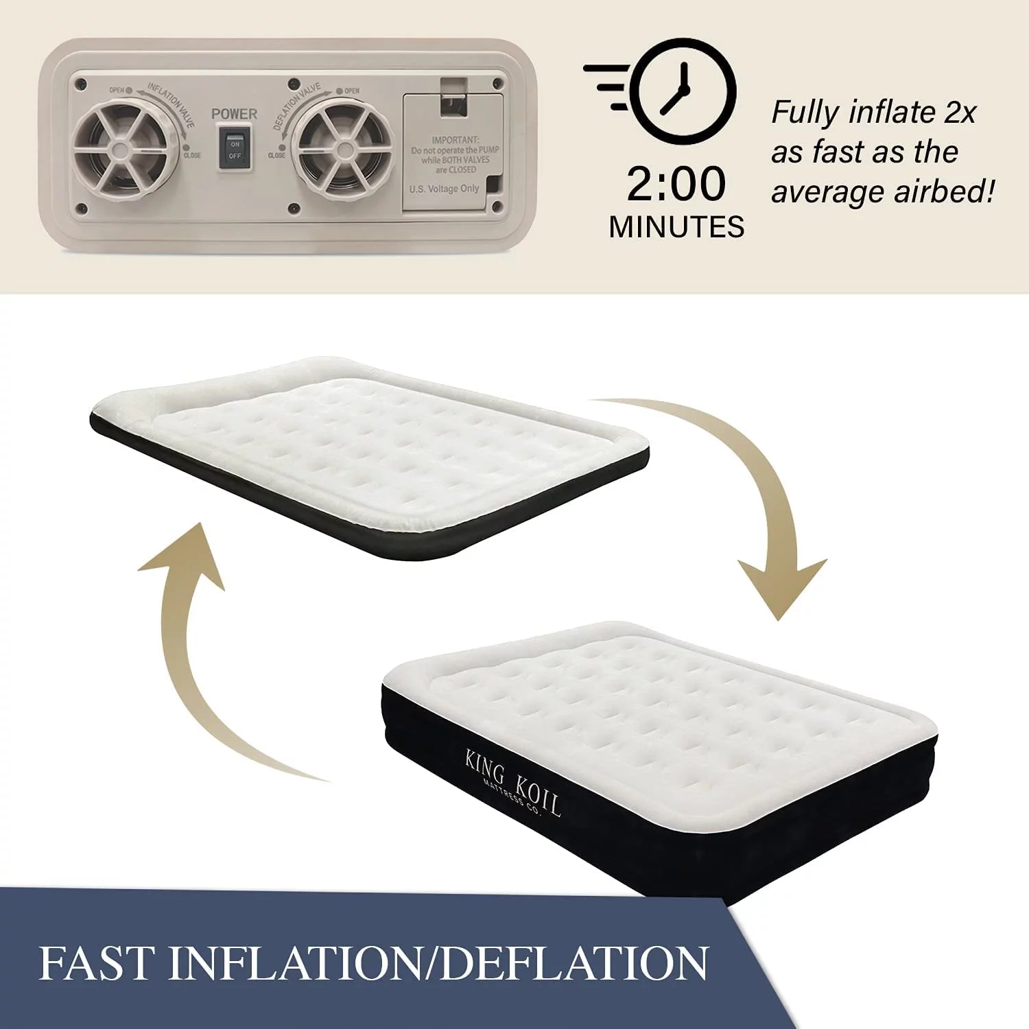 King Koil Luxury 13in Queen Air Mattress with Built-in Pump for Home, Camping & Guests - Queen Size Inflatable Airbed Luxury Double High Adjustable Blow Up Mattress, Durable Portable Waterproof