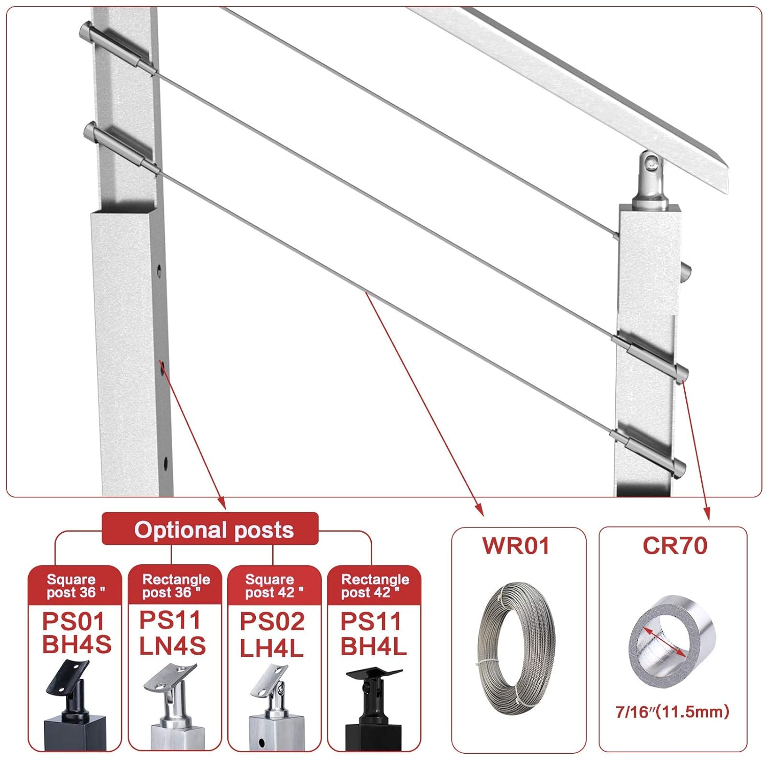 Muzata 20Pair Cable Railing kit Invisible 1/8 Upgraded Swage Tensioner and Terminal Hidden T316 Stainless Steel Round Head for 2-6 Wood Metal Post Deck Stairs WoodHidden System CR37, CV1 CV2