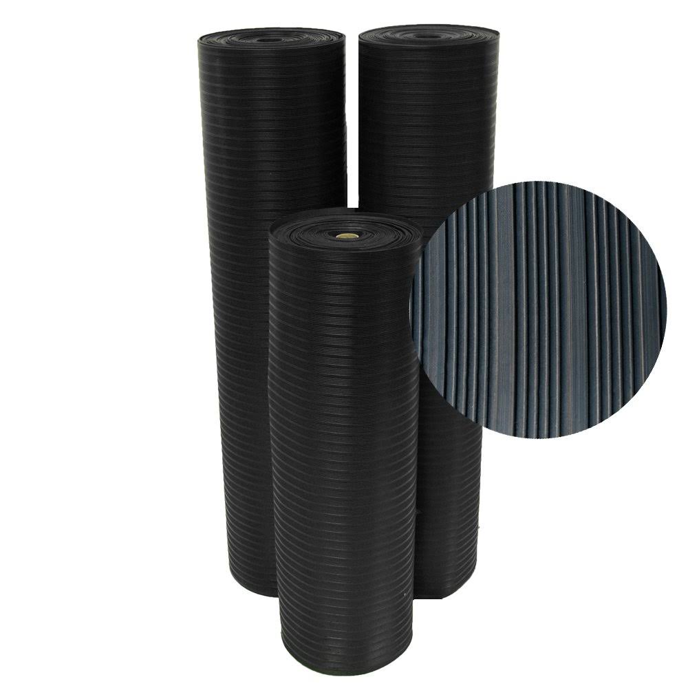 Rubber-Cal 03_168_W_CO_10 Black Composite Rib Corrugated 4 ft x 10 ft Anti-Slip Rubber Floor Mat
