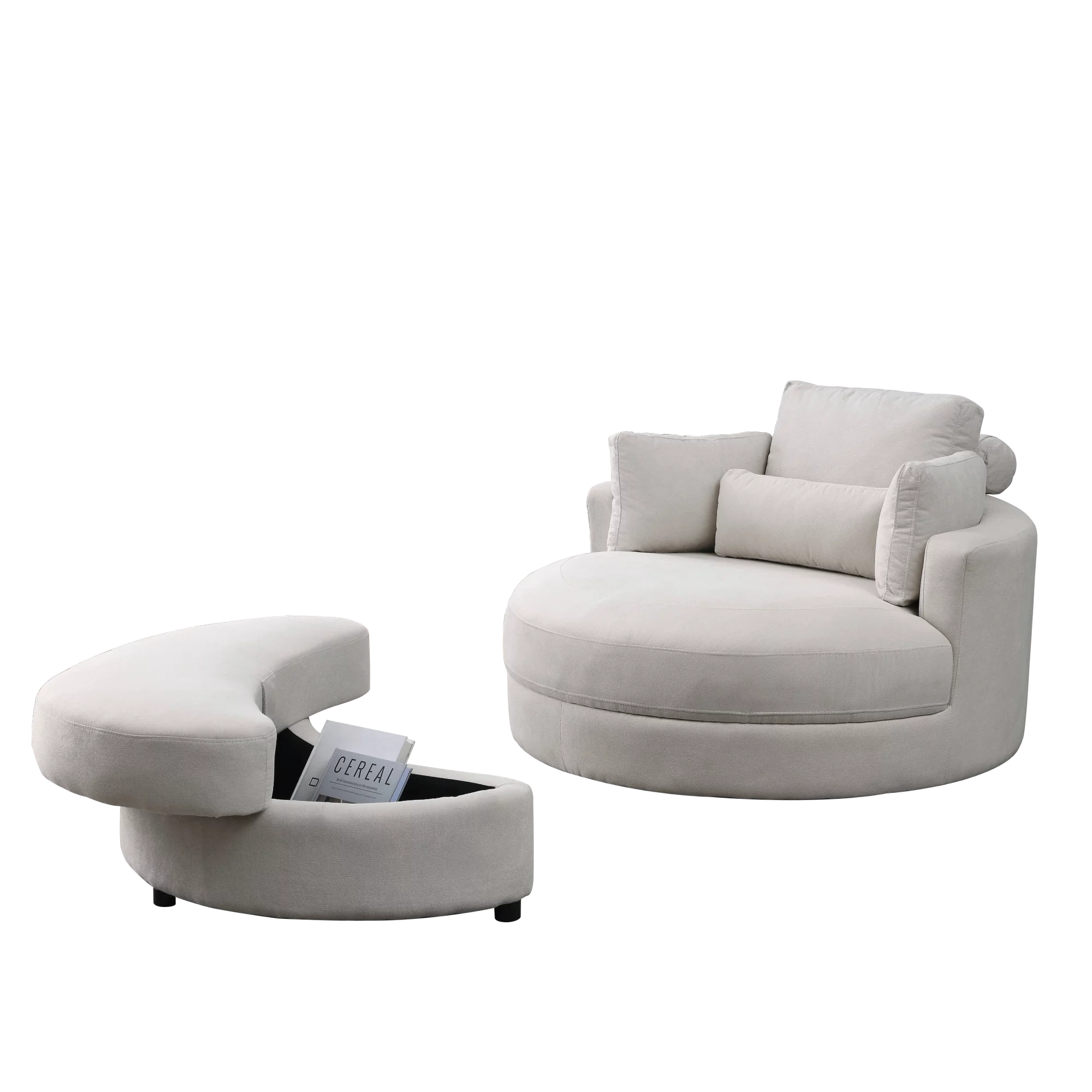 [Video] Welike Swivel Accent Barrel Modern Sofa Lounge Club Big Round Chair with Storage Ottoman Linen Fabric for Living Room Hotel with Pillows . *2PCS
