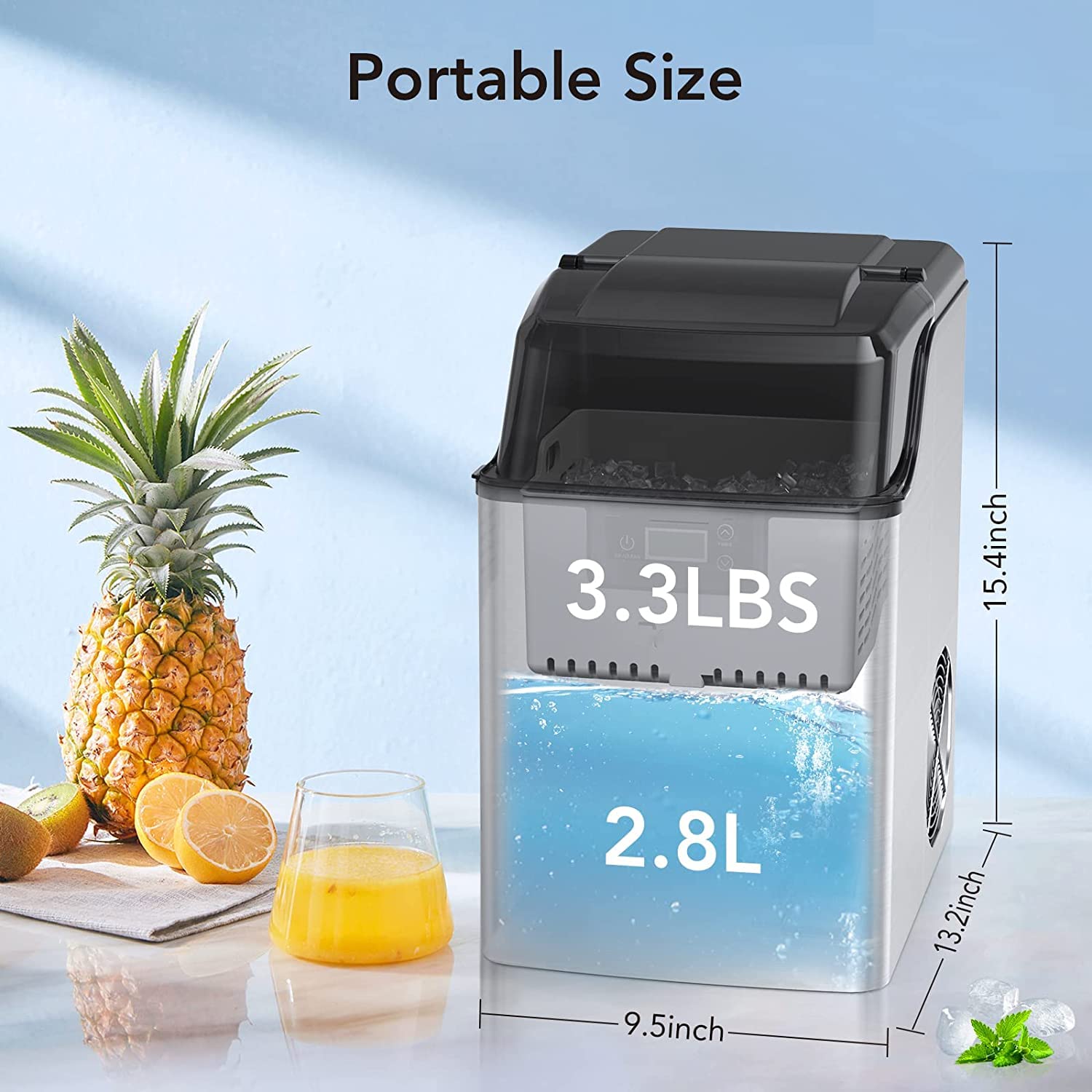 Nugget Ice Machine, Ice Maker Countertop, Max 44 lb/Day 3Qt Water Reservoir, Self Cleaning & Auto Water Refill, Portable Ice Maker Machine with Ice Scoop and Ice Basket for Party, RV, Home Kitchen