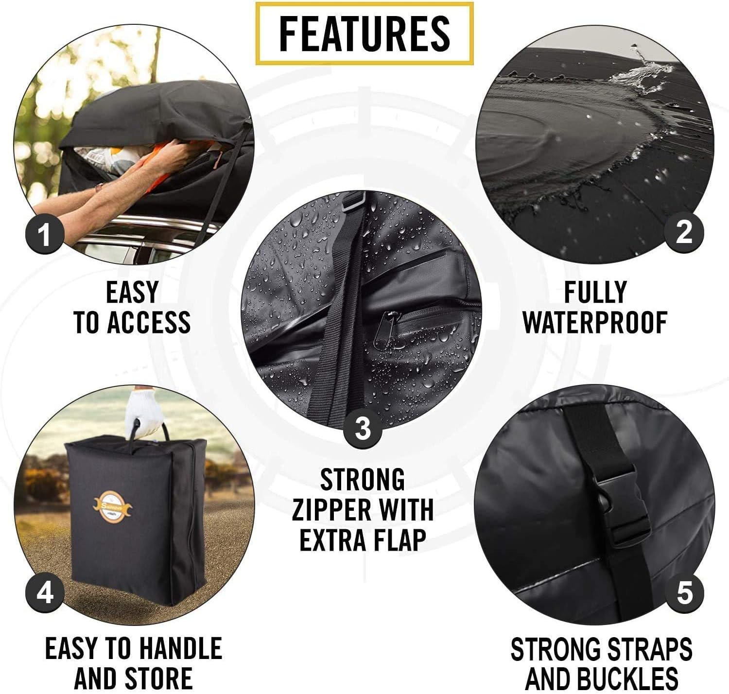 Sailnovo Car Rooftop Cargo Carrier Bag, 21 Cubic Feet 100% Waterproof Heavy Duty 900D Car Roof Bag for All Vehicle with/Without Racks - Anti-Slip Mat+6 Door Hooks