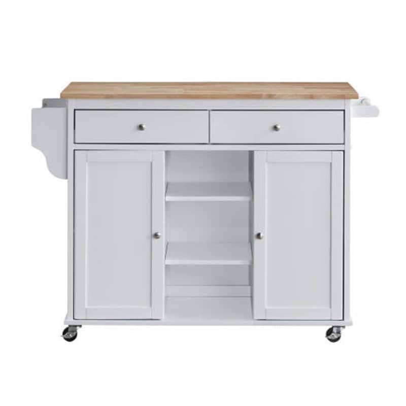 Cottage Style Kitchen Island Storage Cart with Natural Finish Top - 46.5x22 x 17.8x22 x 34.4x22H - White