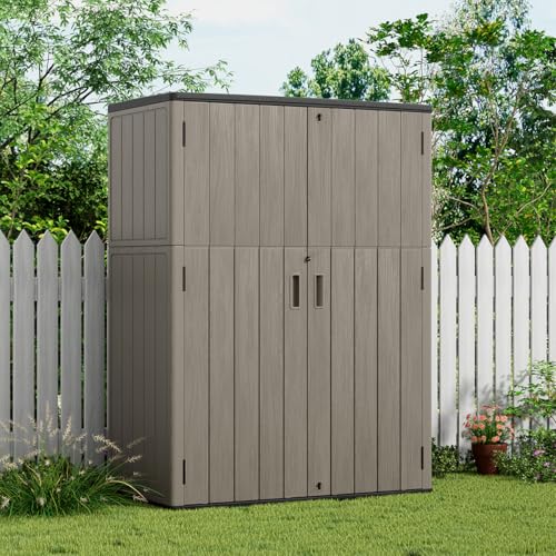 KINYING Horizontal Outdoor Storage Shed,47 Cu.ft Resin Outdoor Storage Cabinet Waterproof for Garden/Patio/Backyards