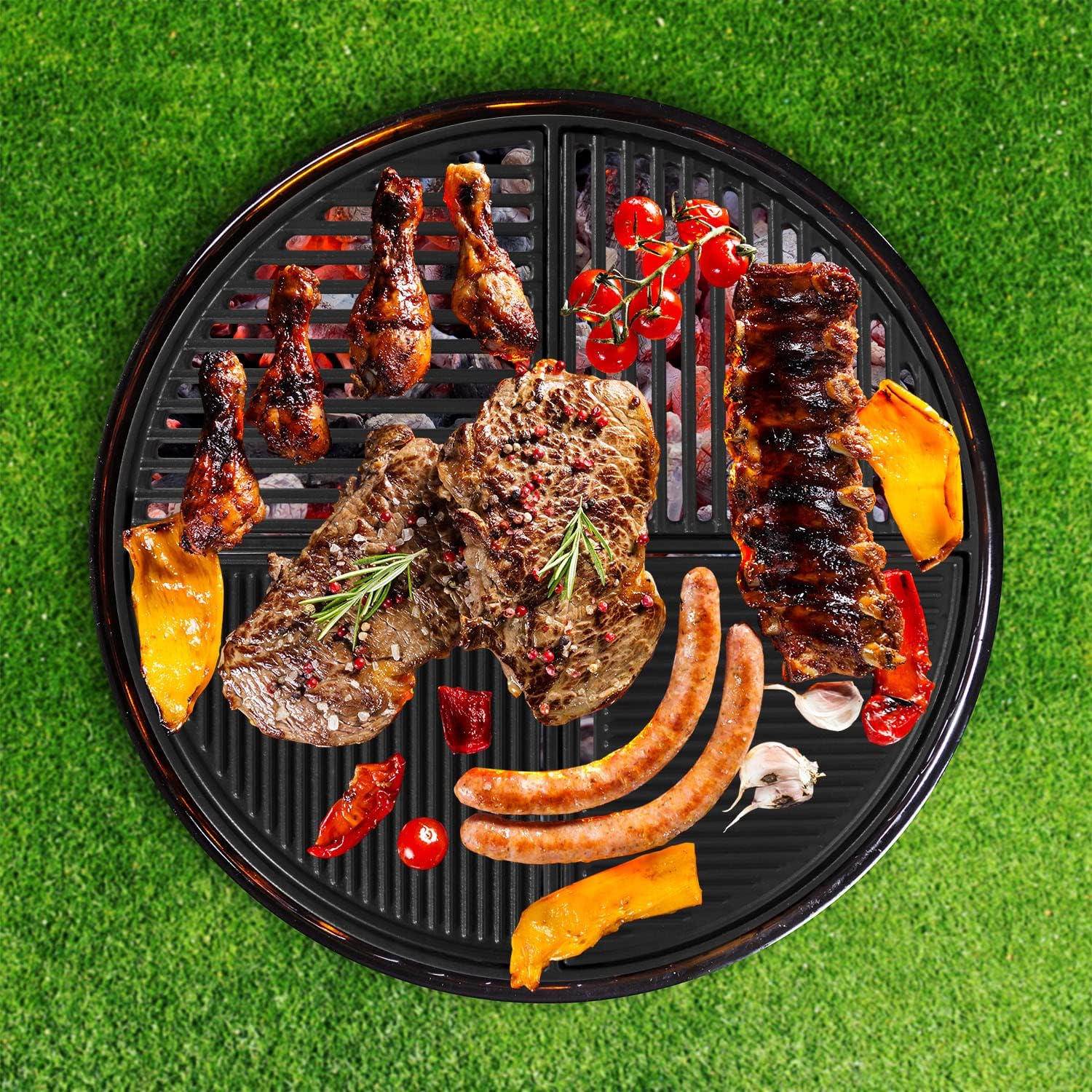 TAILGRILLER 21.5” Dia Cast Iron Grill Grate for Weber Original Kettle Premium 22 Charcoal Grill and Smokers, Replacement Part for Weber 22 Performer Premium Grill, Modular Fits 22 Grills Pack of 2
