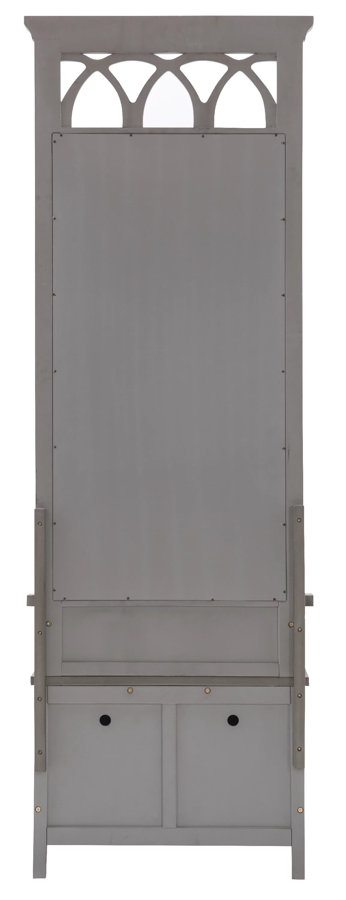 Winslett 4-Hook Hall Tree with Storage Bench and Mirror, Gray