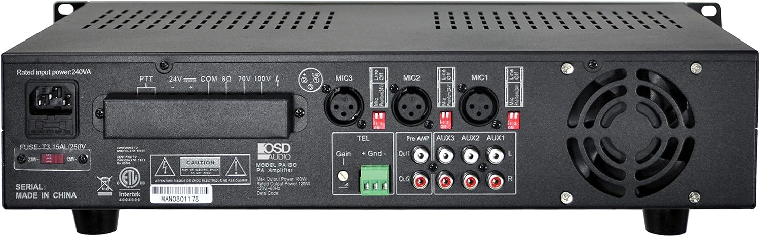 OSD 70V Commercial Multi Channel Amplifier 6 Zones, 60W per Channel, Multi Use 70V /8 Ohm/ 4 Ohm