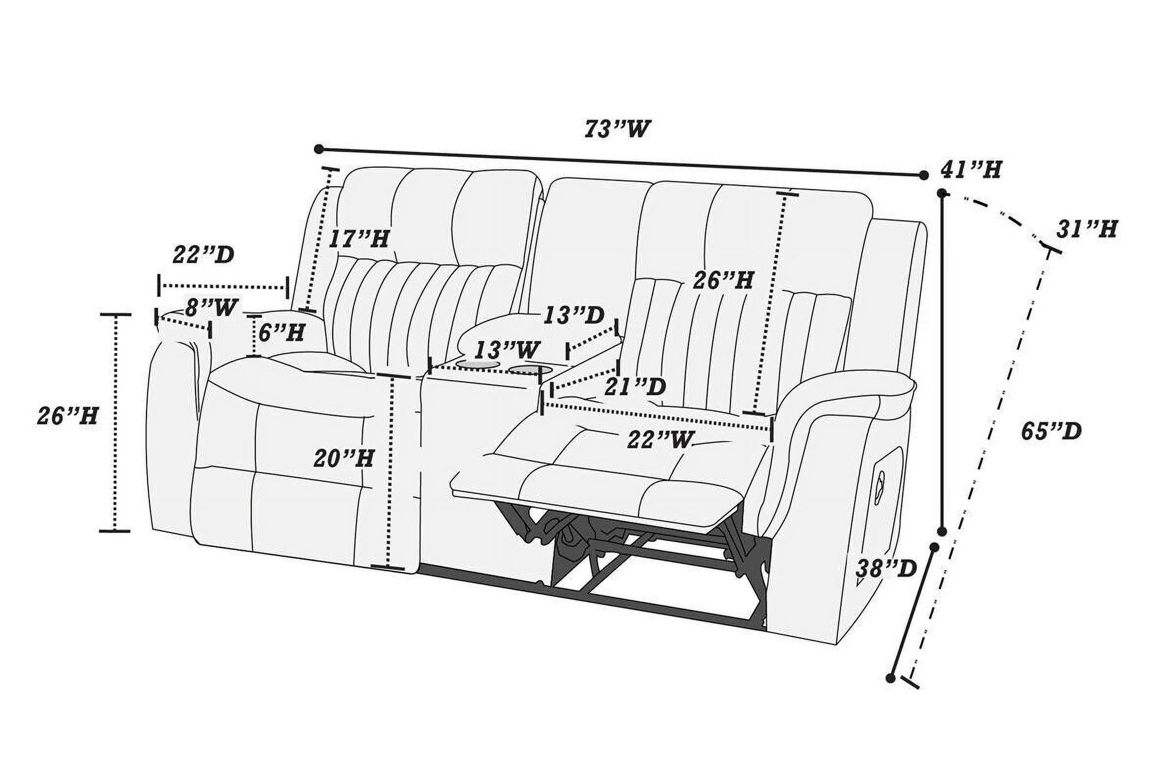 Living Room Furniture Power Motion Sofa Loveseat w Console 2pc Reclining Sofa Set Couch Modern Slate Blue Leatherette