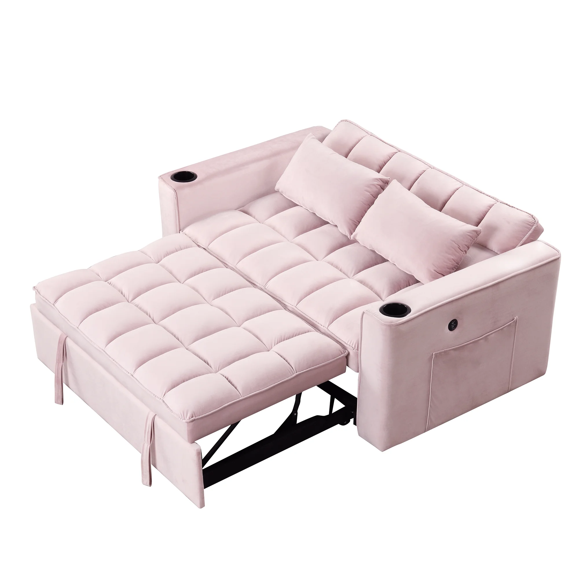 Hombay Modern Convertible Sleeper Sofa Bed, Folding Futon Couch Loveseat with Cup Holder and USB Charging Ports for Living Room Bedroom Apartment