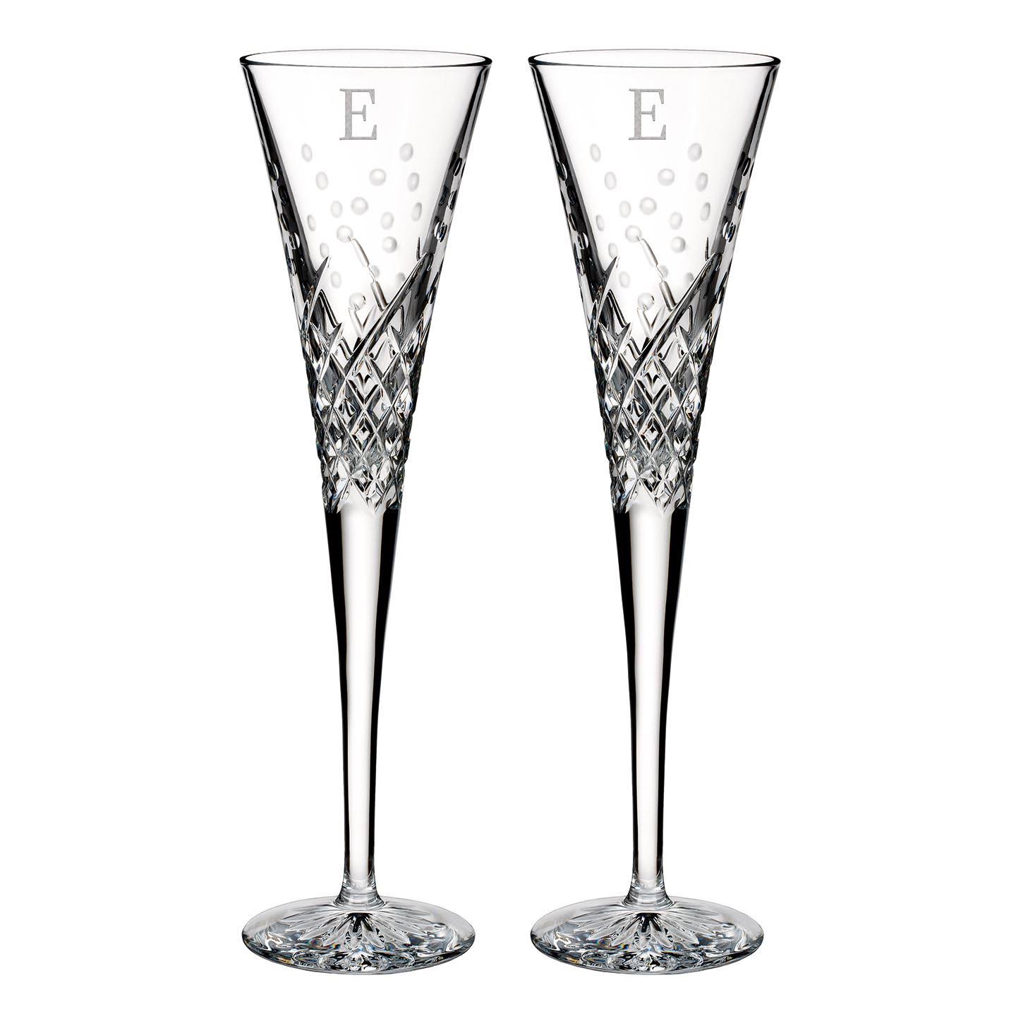 Waterford Wishes Happy Celebrations Block Letter Monogram Toasting Flute Pair - E
