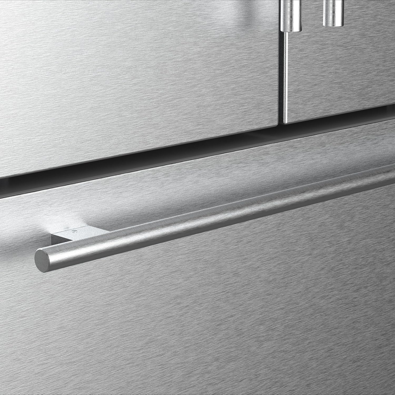 DE210FDBMDSS Refrigerator Built in with French Doors Adjustable Glass Shelves Dual Drawer Bottom Freezer with Ice Maker, LED Interior Light and Stainless Steel Exterior, 36-Inch, Metallic