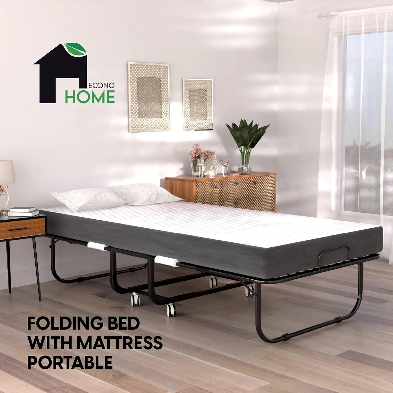 Folding Bed With Mattress - 75X38 Size Bed Frame - Portable Foldable Roll Away Adult Bed For Guest - 5-Inch Thick, Memory Foam, - Space Saving Fold Up Bed For Easy Storage