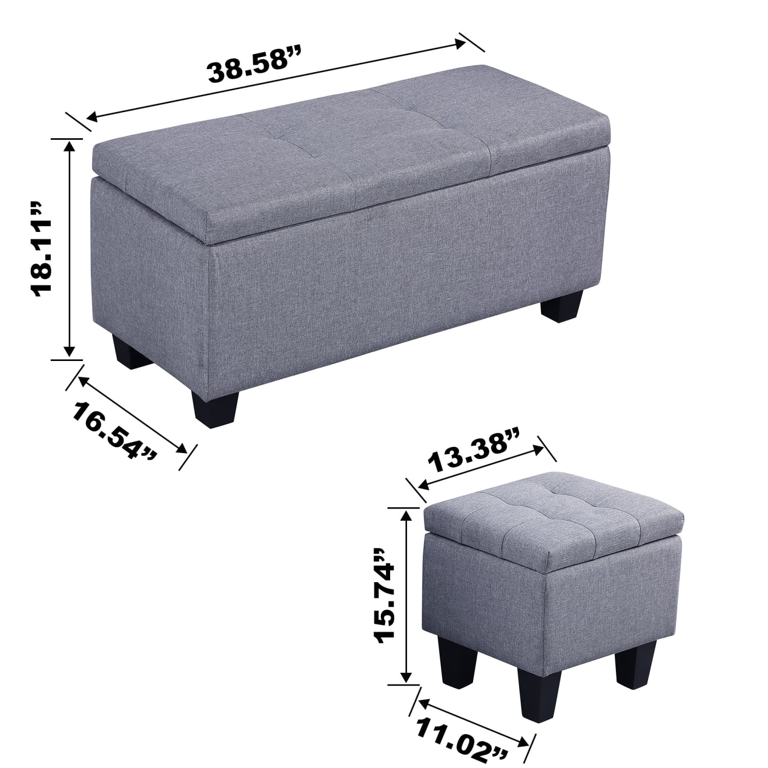 Holaki 3 in 1 Large Storage Ottoman Bench Set, Combination Tufted Ottoman Linen Bench for Living Room, Entryway, Hallway, Bedroom, Gray