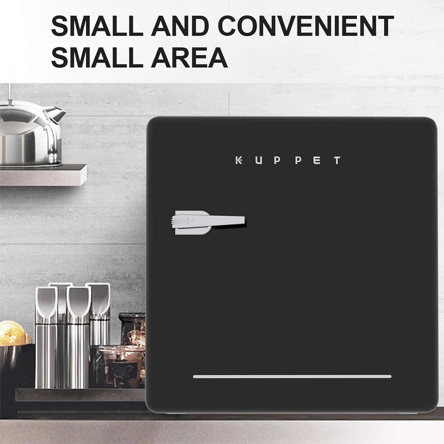 KUPPET Classic Retro Compact Refrigerator Single Door, Mini Fridge with Freezer, Small Drink Chiller for Home,Office,Dorm, Small beauty cosmetics Skin care refrigerated for home,1.6 Cu.Ft (Black)