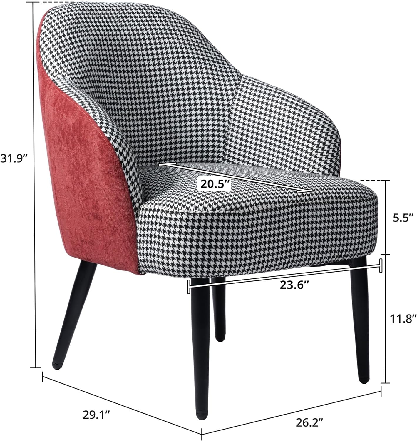 Cozy Castle Comfy Accent Chair, Classic Houndstooth Small Living Room Chair, Upholstered Modern Single Sofa Chair for Bedroom, Black & White