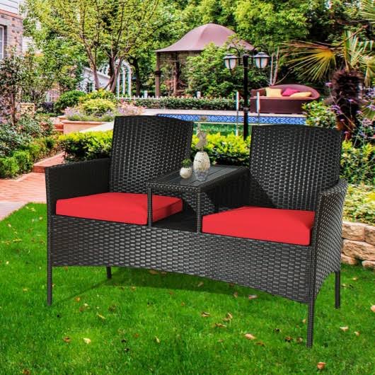 Patio Rattan Conversation Set -Red