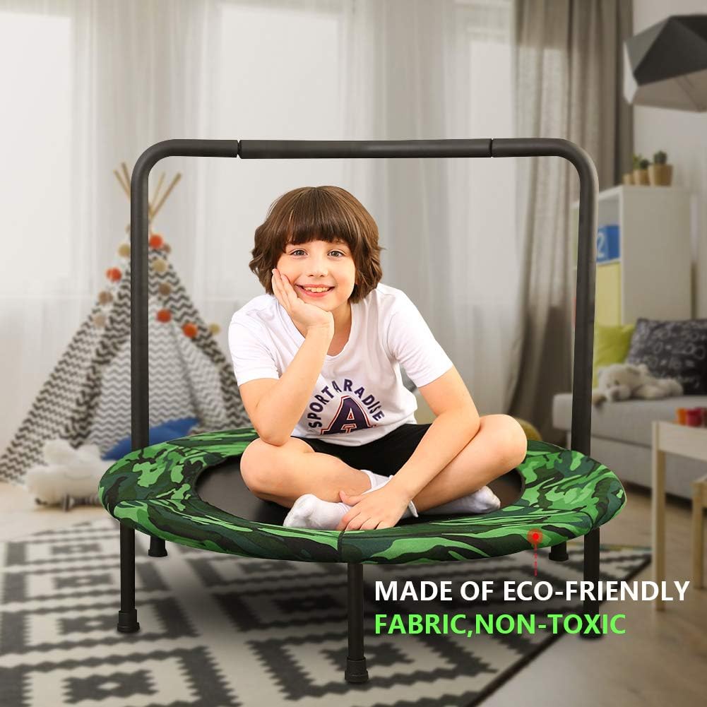 2022 Upgraded Dinosaur Mini Trampoline for Kids with Handle, Foldable Kids Trampoline for Play & Exercise Indoor or Outdoor, Camo Safty Padded Cover Toddler Rebounder Trampoline for Jump Sports