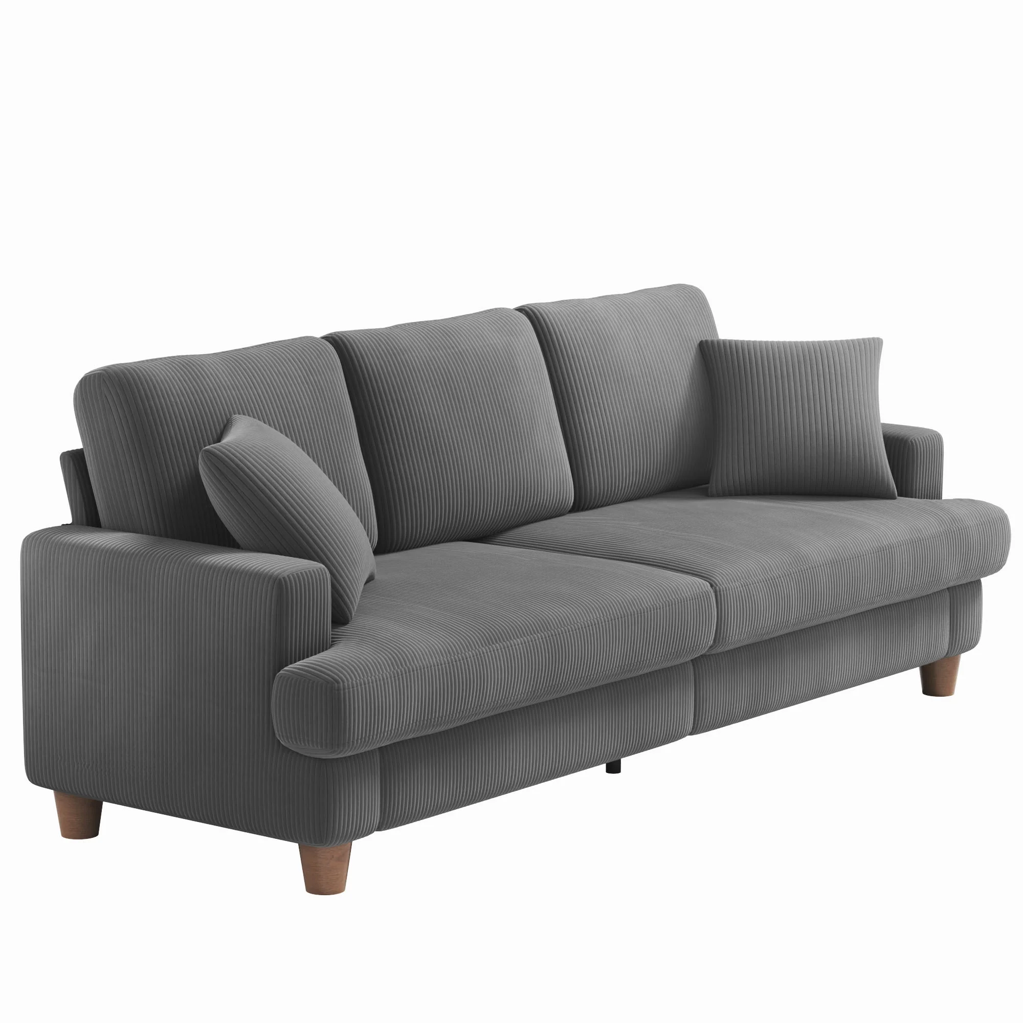 87" Corduroy Sofa,3 Seater Sofa Extra Deep Seats,Comfy Upholstered Couch for living Room,2 Pillows,Gray