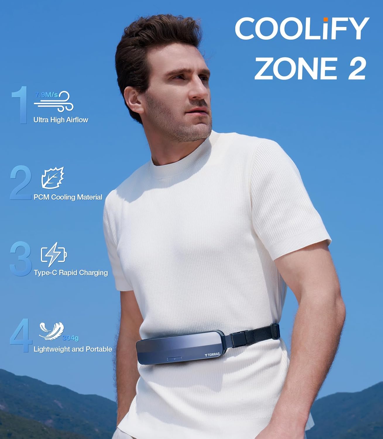 TORRAS 2024 COOLiFY ZONE Wearable Waist Fan with Max 15H Working Time, Strong Wind Power for Full Body Cooling fan, Rechargeable Belt Fan, Durable and Suitable for Outdoor Work and Sports