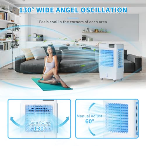 Evaporative Cooler, 3531CFM Evaporative Air Cooler with 10.6 Gal Large Tank, 130°Oscillation Swamp Cooler, Remote Control, 1-24H Timer, 3 Wind Speeds Air Cooler for Room InOutdoor