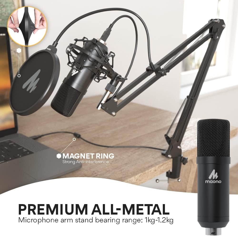 USB Microphone, MAONO 192KHZ/24Bit Plug & Play PC Computer Podcast Condenser Cardioid Metal Mic Kit with Professional Sound Chipset for Recording, Gaming, Singing, YouTube (AU-A04) Pack of 2