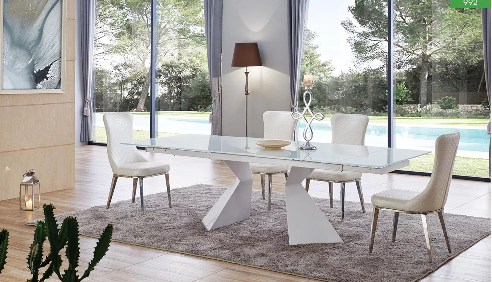 White Extendable Glass Dining Table Contemporary Modern Made In Italy ESF 992 DT