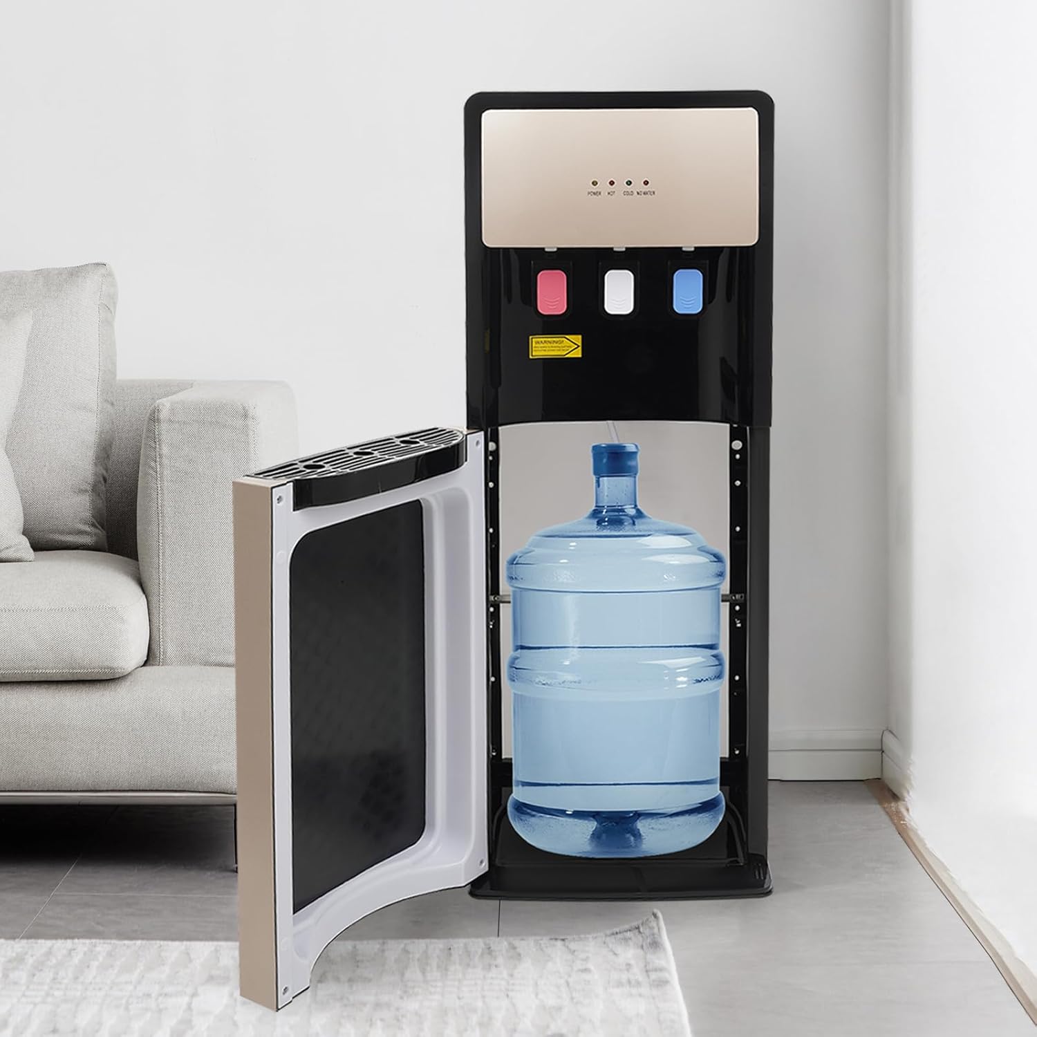 Bottom Loading Water Dispenser Hot and Cold Standing Water Cooler Holds 2 & 5 Gallon Bottles 3 Temperature Spouts for Home Office Champaign Gold