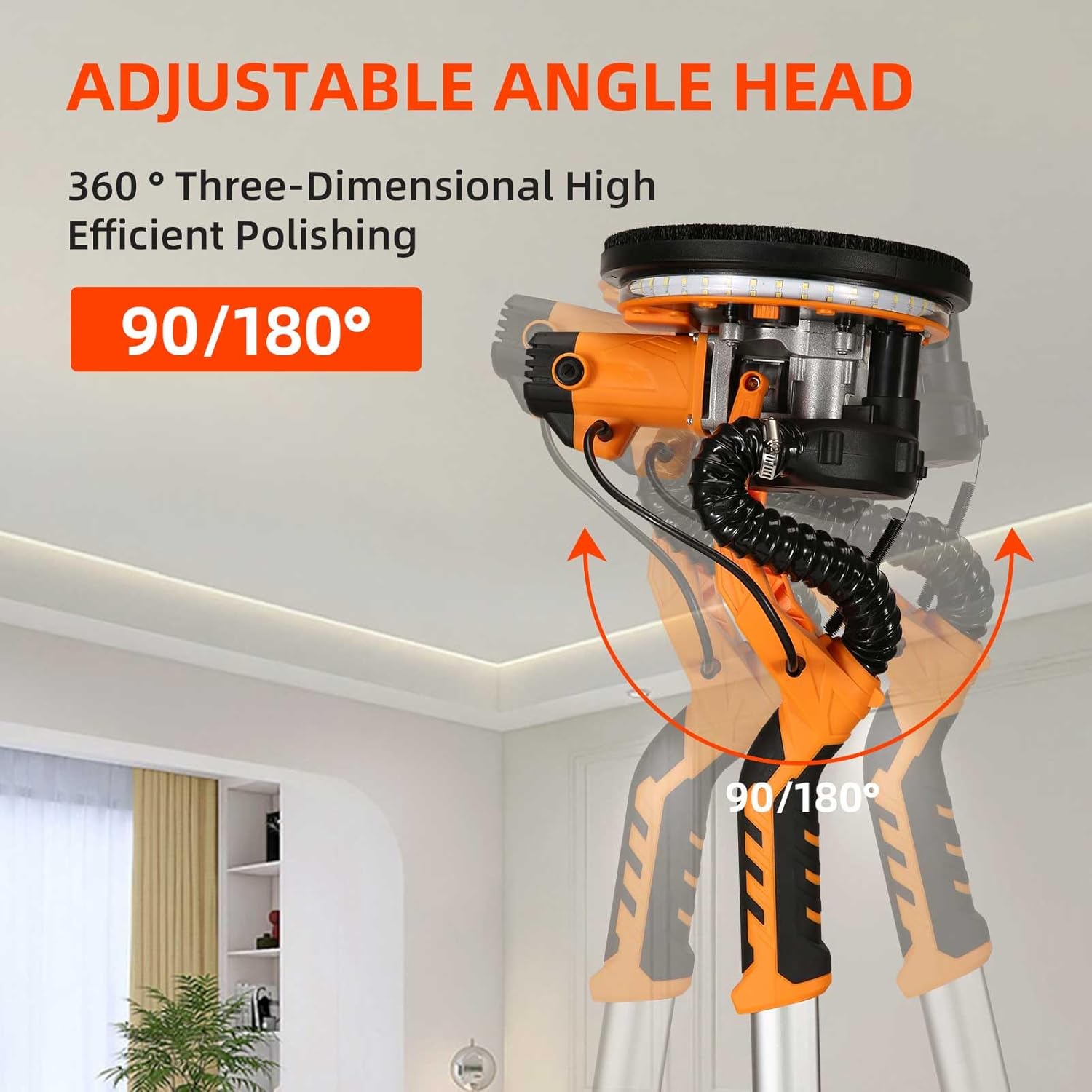 Electric Drywall Sander with Vacuum, 1390W Wall Sander Popcorn Ceiling Removal Tool, 13ft Cord, Extendable & Foldable Handle, Auto Dust Collection, LED Worklights for Wall Ceiling