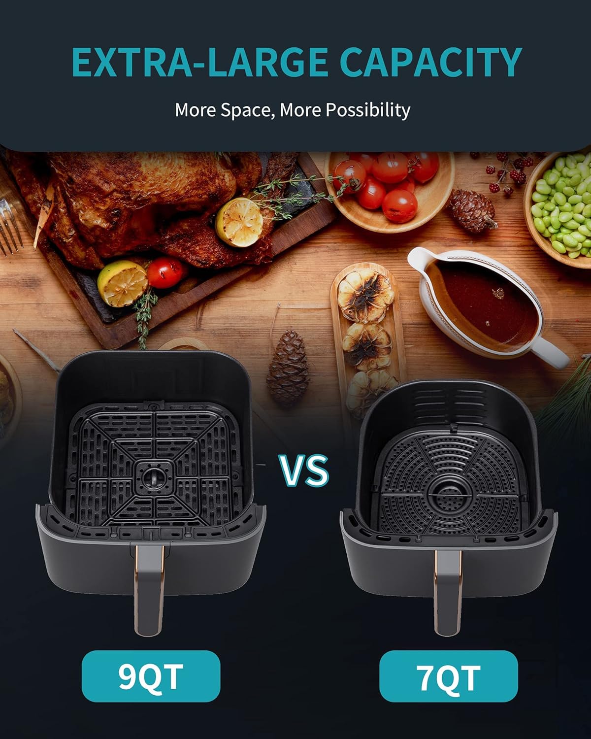 Ultrean Air Fryer, 9 Quart 6-in-1 Electric Hot XL Air Fryer Oven Oilless Cooker, Large Family Size LCD Touch Control Panel and Nonstick Basket, ETL Certified, 1750W