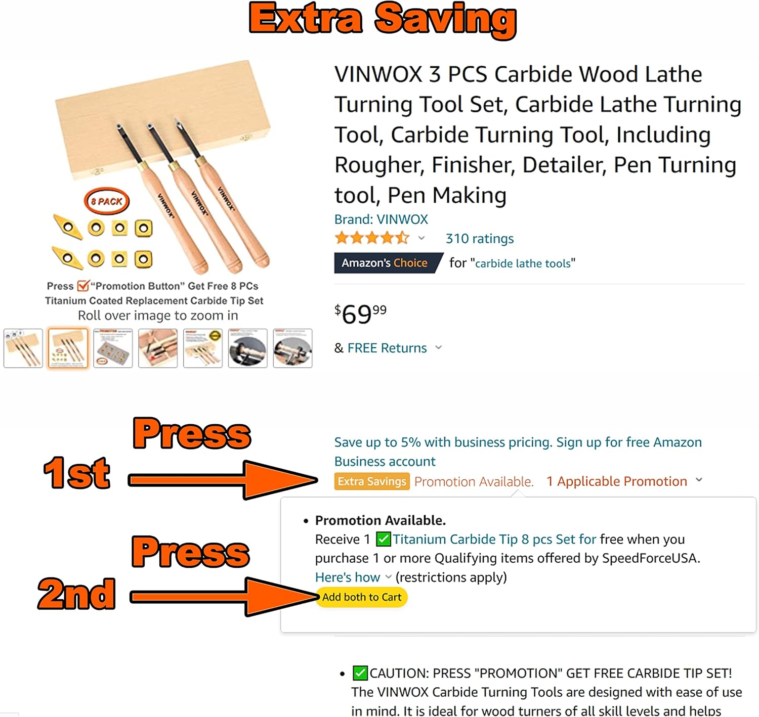 VINWOX 3 PCS Carbide Wood Lathe Turning Tool Set, Carbide Lathe Turning Tool, Carbide Turning Tool, Including Rougher, Finisher, Detailer, Pen Turning tool, Pen Making