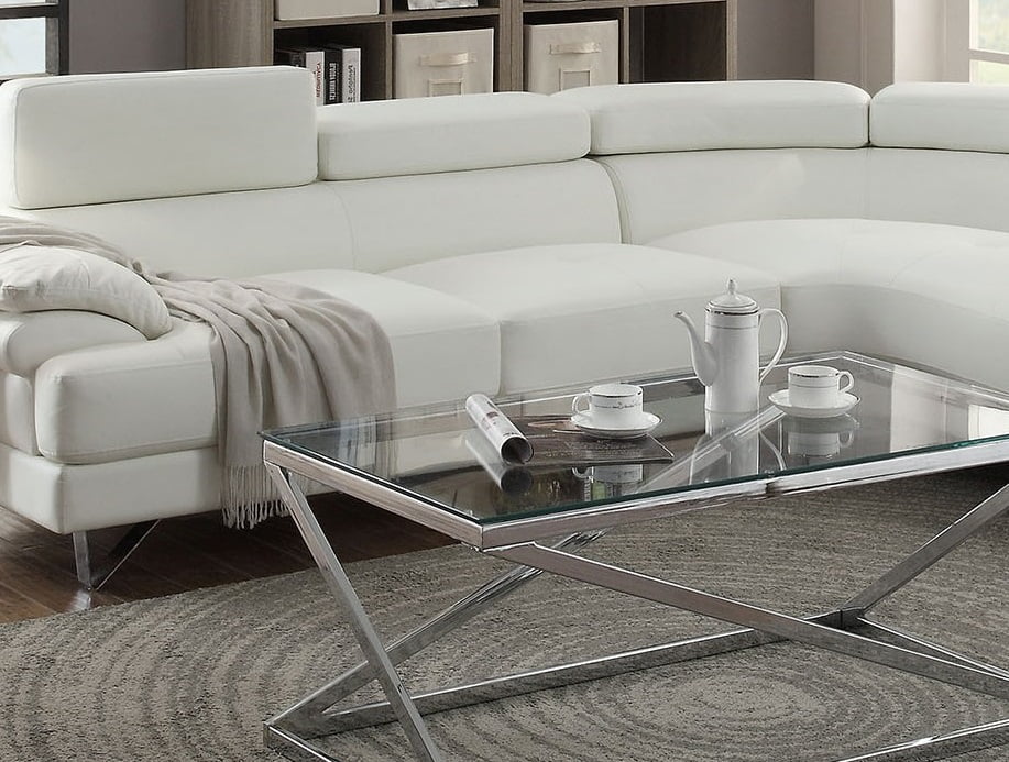 Bobkona Living Room 2pcs Sectional Sofa White Faux Leather Chaise Sofa Cushion Tufted Seat Flip up Headrest Couch