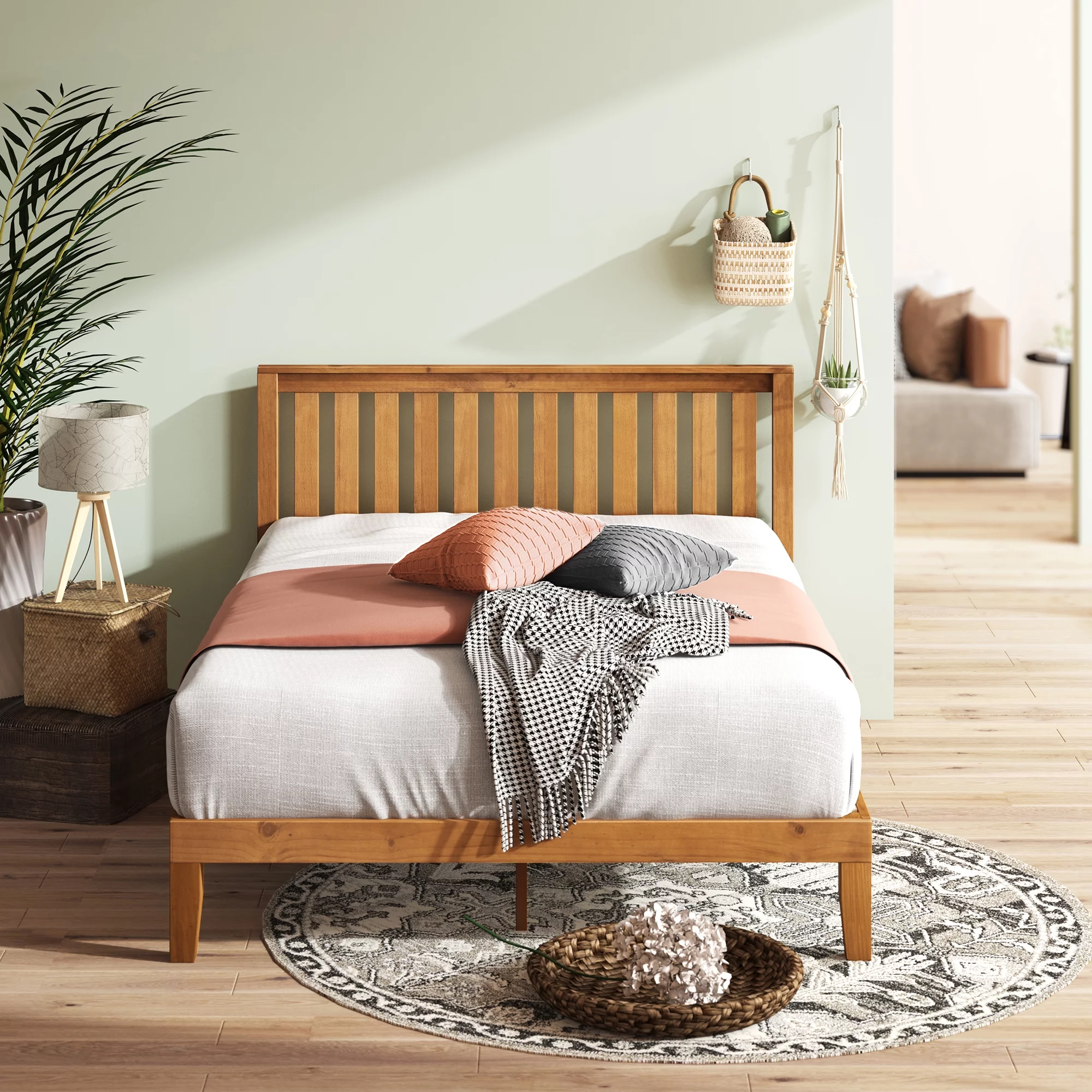 Zinus Alexia 37 Wood Platform Bed with Headboard, Rustic Pine, Full
