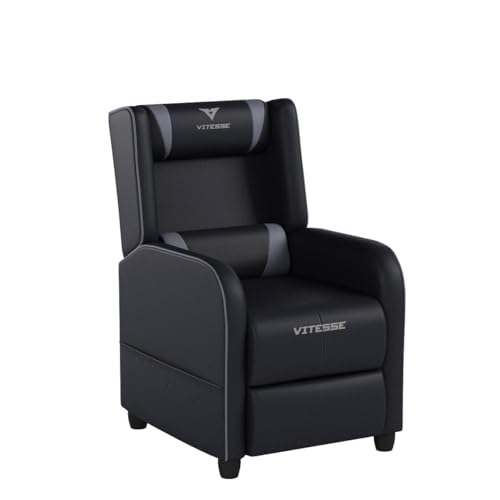 VITESSE Gaming Recliner Chair Racing Style Single Ergonomic Lounge Sofa Modern PU Leather Reclining Home Theater Seat for Living Gaming Room (Grey).