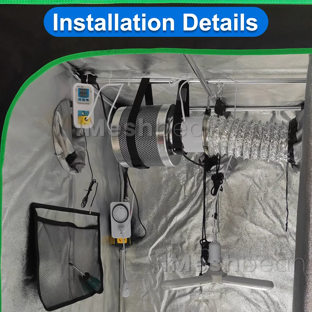 iMeshbean Upgraded 48"x48"x80" Complete Grow Tent Kit w/LED Full Spectrum Grow Light+Ventilation Inline Fan+Carbon Filter+Timer+Thermostat